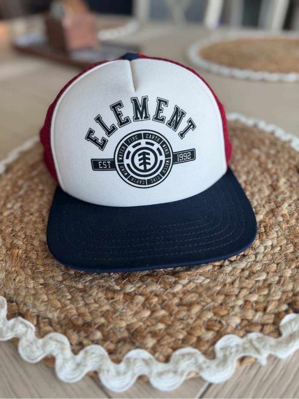 Element Two-Tone Trucker Hat in White, Navy & Red